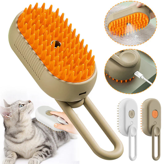 3-in-1 Pet Steam Brush – Electric Cat & Dog Grooming Comb with Spray, Massage & Hair Removal