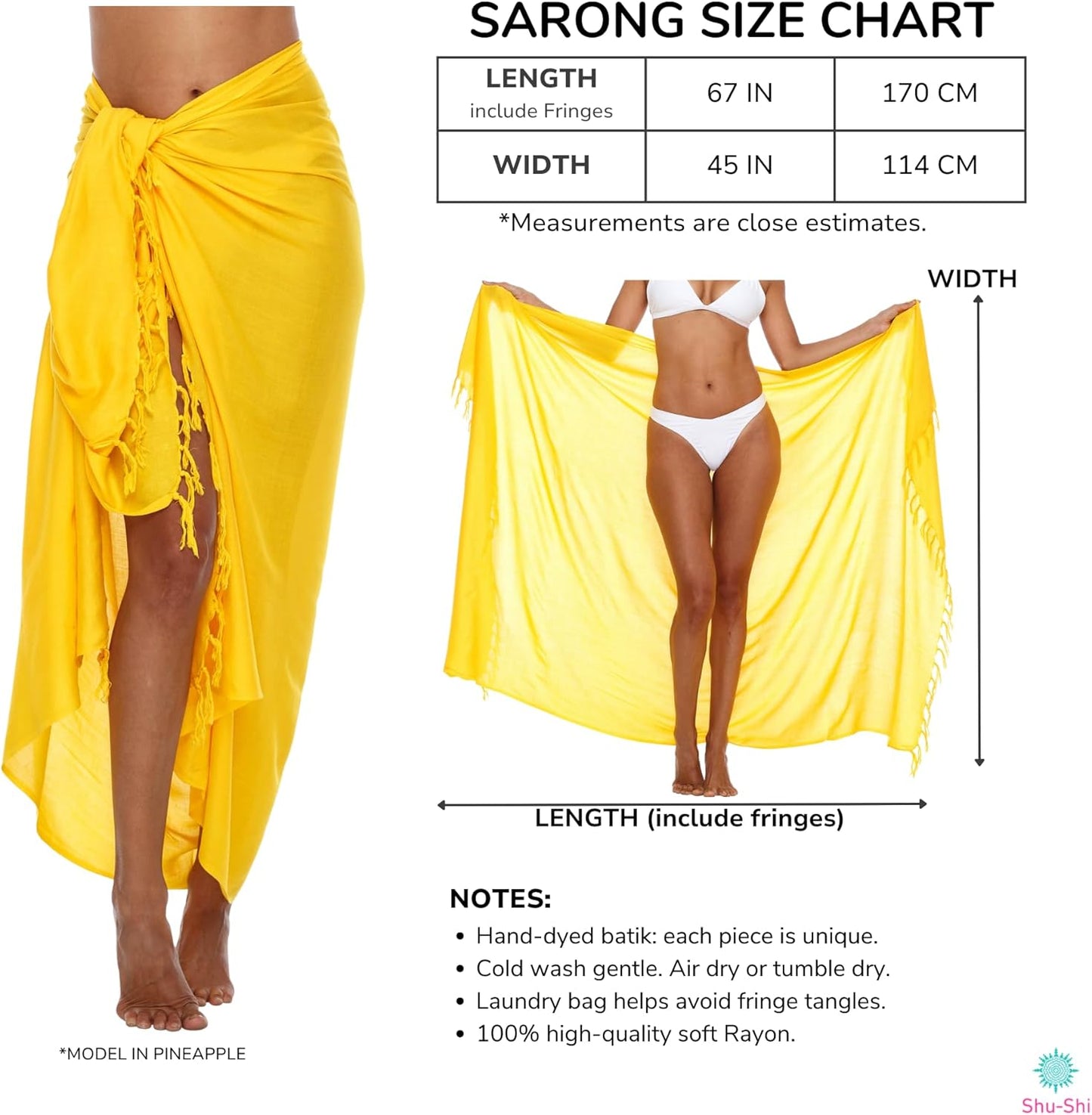 Elegant Beach SHU-SHI Women's Sarong Wrap – Swimsuit Cover Up Skirt, Beach Pareo, Travel-Friendly Wrap