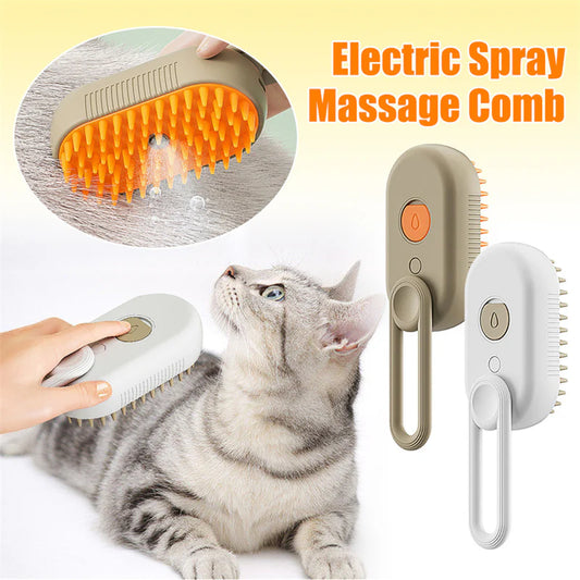 3-in-1 Pet Steam Brush – Electric Cat & Dog Grooming Comb with Spray, Massage & Hair Removal